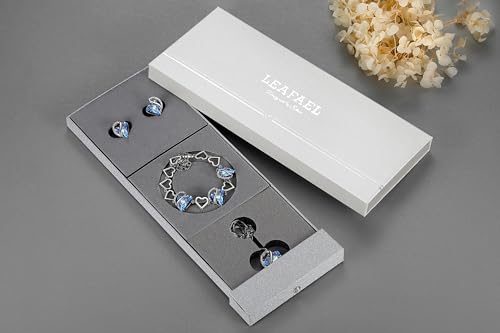 Leafael Necklace Gift Set for Women, Infinity Love Birthstone Heart Pendant with Matching Earrings and Bracelet, for Mom and Wife, Silver Plated - color: 03-Set-March & December-Light Sapphire Blue