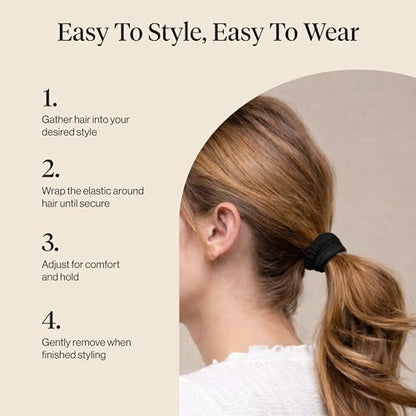 Kitsch Ribbed Hair Ties No Damage - Black, 10pcs | Strong, Stretchy & Snag-Free Hair Bands – Soft Fabric Ponytail Holders, Stylish Elastics for Everyday Hairstyles - color: Black Ribbed (Pack of 10)