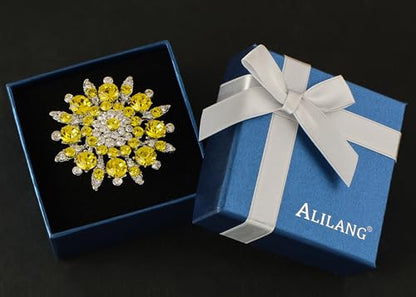Alilang Adustable Silver Blue Purple Iridescent Crystal Rhinestones Snowflake Flower Floral Ring - color: Yellow