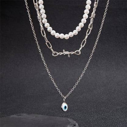 925 Sterling Silver Necklace for Women Trendy, Charming Layered Necklace with Cubic Zirconia Pendant for Her Womens Dainty Diamond Choker Necklaces Holiday Jewelry Gifts for Mom Wife Daughter Lover - color: Evil Eye Necklace-silver03