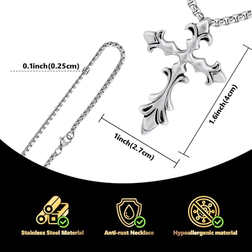 Stainless Steel Gothic Y2K Punk Rock Emo Biker Pendant Necklace | Cosplay Vintage Viking Alt Edgy Fashion Charm Necklace Jewelry for Men Women Active Daily Wear - style: Fleur de Lis Cross