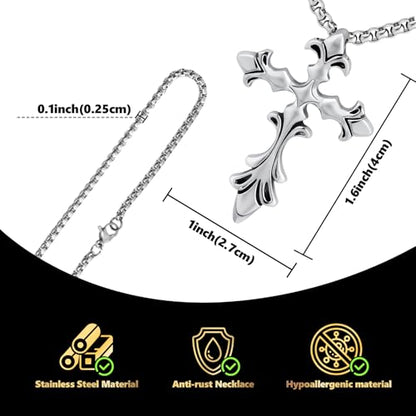 Stainless Steel Gothic Y2K Punk Rock Emo Biker Pendant Necklace | Cosplay Vintage Viking Alt Edgy Fashion Charm Necklace Jewelry for Men Women Active Daily Wear - style: Fleur de Lis Cross