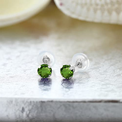 Gem Stone King 14K Gold Gemstone Birthstone Stud Earrings For Women Men | 4MM Round Cut | Solitaire Gold Studs with Secure Backs | Fine Jewelry for Her Him Mom Dad Wife - color: Green Tourmaline-October