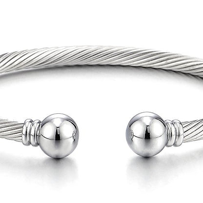 COOLSTEELANDBEYOND Elastic Adjustable Stainless Steel Cuff Bangle Bracelet for Mens Womens - color: A-Metal Color: Silver