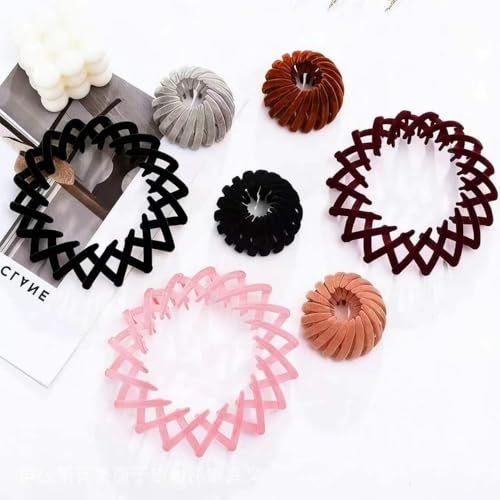4Pcs Black Birds Nest Hair Clip Set for Women, Velvet Bird Nest Hair Clip Expandable Ponytail Holder, Lazy Bun Maker Hair Clips, Non Slip Bird Nest Plate Hairpins for Thick Thin Hair - color: 4 Black