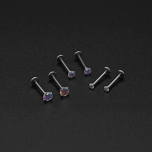 20G 18G 16G Push in Threadless Nose Stud Rings for Women Men Surgical Steel Tragus Earrings Flat Back Nose Studs CZ Cartilage Earrings 6mm 8mm Labret Studs Monroe Lip Piercing Jewelry - color: 2/ 3/ 4mm AB-White CZ/ 12mm Bar/ Silver/ 6Pcs, size: 16G