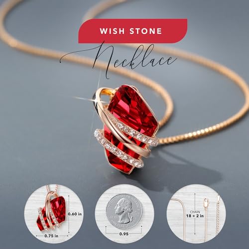 Leafael Wish Stone Pendant Necklace with Birthstone Crystal, 18K Rose Gold Plated/Silvertone, 18" + 2" - color: 101-January July-Ruby Red-Rose Gold Plated
