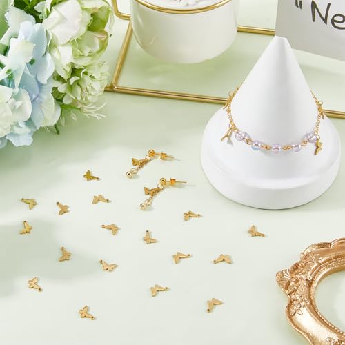 SUNNYCLUE 1 Box 30Pcs Stainless Steel Butterfly Charms Gold Butterflies Charms Bulk Alloy Metal Fly Wings Small Insect Pendants for Jewelry Making Supplies DIY Craft Necklace Bracelet Earring Women - color: Gold