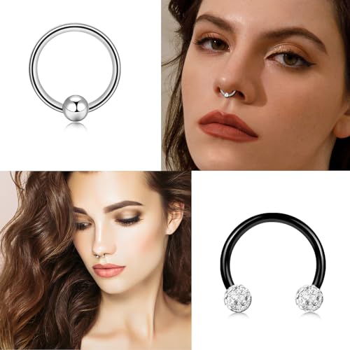 ONESING 20-30 Pcs Septum Rings 16G Septum Jewelry - Surgical Steel Piercings Horseshoe Helix Daith Smiley Tragus Lip Rings Nose Hoop Hinged Seamless Piercing Jewelry for Women Men - color: Color-C-16G-10mm