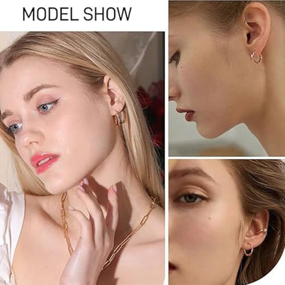PABBEU 925 Sterling Silver Small Hoop Earrings Set for Women Hypoallergenic | 3Pairs Cubic Zirconia Small Huggie Hoop Earrings Set 13/15/20mm,Nickel-Free Lightweight Comfortable Sleeper Earrings Gift Set - color: 13/15/20mm M Rose Gold