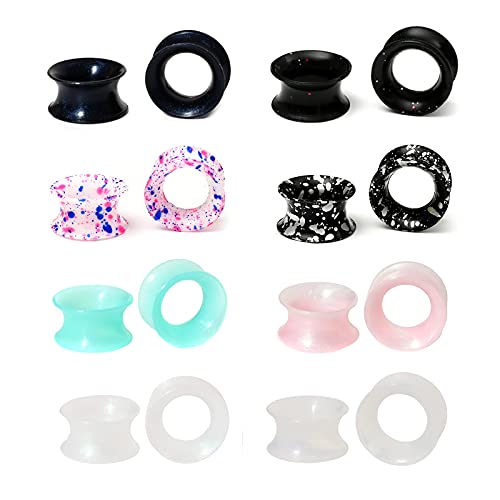 WBRWP 48/32/24/22/20/16/12pcs Ear Tunnels and Plugs - Double Flared Hollow Hard/Soft Silicone Ear Gauges - Ear Expander Stretcher Body Piercing Jewelry 8g-1" - color: D-16PCS soft(thin) silicone set