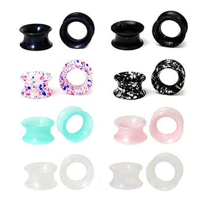 WBRWP 48/32/24/22/20/16/12pcs Ear Tunnels and Plugs - Double Flared Hollow Hard/Soft Silicone Ear Gauges - Ear Expander Stretcher Body Piercing Jewelry 8g-1" - color: D-16PCS soft(thin) silicone set