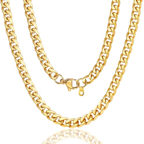 ChainsPro Stainless Steel Cuban Link Chains for Men,Silver/Black/Gold Plated Miami Cuban Chain Necklace 3/6/9/12mm Width,14"-30" Durable Mens Jewelry Gifts for Father's Day Valentine's Day Christmas - color: 6mm-gold plated, size: 14 inch