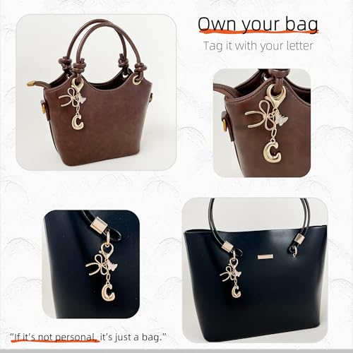 Gold Bubble Heart, Cherry, Bow & More Designs Letter Initial Keychain Bag Charms – Cute Purse Charms for Handbags - color: Bow & Butterfly, style: C