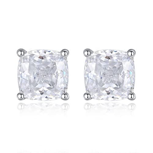 925 Sterling Silver 2-4 Carat Lab Simulation-Diamond Stud Earrings 5A Cubic Zirconia Stud Earrings Hypoallergenic White Gold Plated, Perfect Jewelry Gifts - style: Cushion Cut 7MM