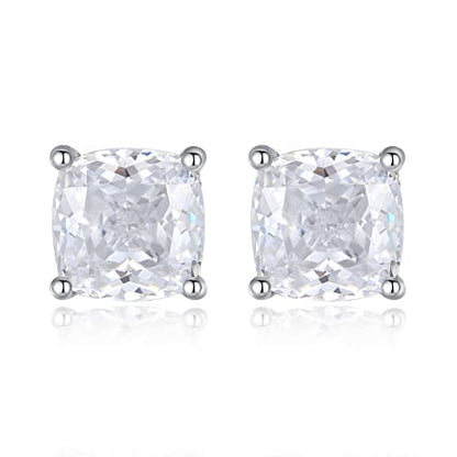 925 Sterling Silver 2-4 Carat Lab Simulation-Diamond Stud Earrings 5A Cubic Zirconia Stud Earrings Hypoallergenic White Gold Plated, Perfect Jewelry Gifts - style: Cushion Cut 7MM