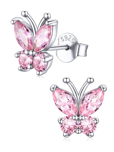 ChicSilver 925 Sterling Silver Bow/Butterfly Earrings for Women Hypoallergenic Birthstone Earrings Dainty Bow/Butterfly Jewelry Gift for Women - color: Butterfly-October-Tourmaline