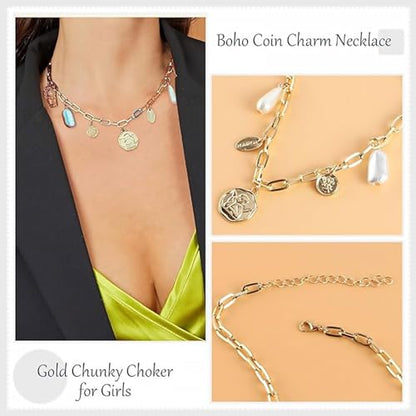 YANCHUN Layered Necklaces for Women Gold Necklace Stack Star Heart Choker Dainty Necklace Love Heart Chain Jewelry Gifts for Women - color: ZA-charm