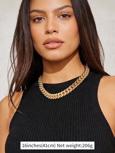 FindChic Cuban Link Chain Necklace for Women Men, Silver/Gold Plated Stainless Steel Solid Miami Curb Chain Hip Hop Punk Statement Jewelry, 5/12/14mm Width, 16/18/20 Inch Length, with Gift Box - color: 06. 14mm-Gold, size: 16inches