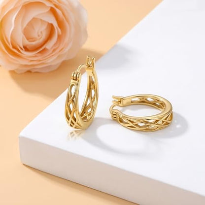 14K Gold Earrings for Women Gold Filigree/Celtic Huggie Earrings Jewelry Easter Mothers Day Gifts for Mom Girlfriend - style: Celtic-C