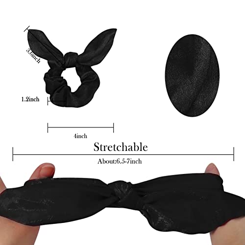 Ondder Hair Scrunchies - 15 Pcs Bow Ribbon Scrunchies with Elastic Hair Ties, Ponytail Holders & Hair Accessories for Women, Girls, and Kids - Black - color: Black