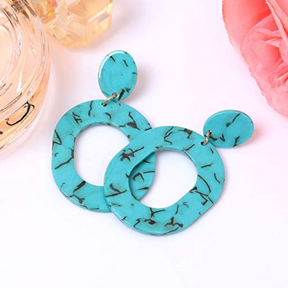 Acrylic Earrings For Women Statement Geometric Earrings Resin Acetate Drop Dangle Earrings Mottled Hoop Earrings Fashion Jewelry - color: turquoise