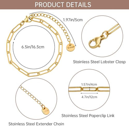 UMAOKANG 10PCS 6.5" Gold Paperclip Bracelet Chain Bulk for Jewelry Making | PVD Gold Plated Stainless Steel Bracelets Adjustable Hand Chain Bracelet Set - color: 10pcs Gold