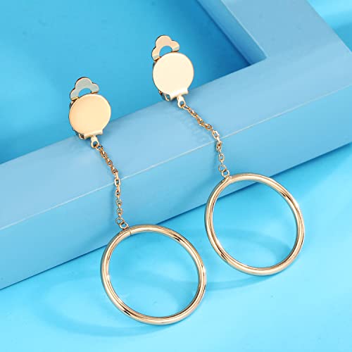 1 inch Hoop Dangle Style Clip On Earrings for No Pierced Ears - color: gold