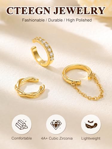 14K Gold/Silver Plated Ear Cuffs Non Piercing Set Clip On Dainty | Non Pierced Ear Cuff, Stackable Small Cartilage Hoop Huggie Set, Tarnish Resistant Hypoallergenic Trendy Jewelry Gift - style: gold style 11