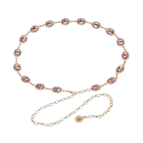 ILuvatar Green Glass Diamond Chain Belt - Metal Women's Western Style Dress Belt - color: Pink-s1