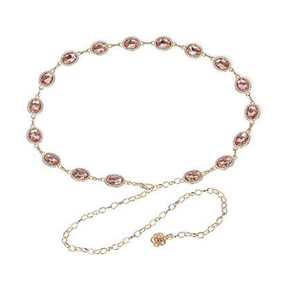 ILuvatar Green Glass Diamond Chain Belt - Metal Women's Western Style Dress Belt - color: Pink-s1