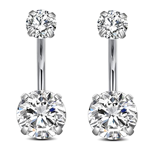 FECTAS 14g Belly Button Rings Surgical Steel CZ Petite Navel Ring for Women Body Piercing Jewelry Petite select Barbell Len 6mm 8mm 10mm 12mm 14mm Silver - style: silver1-2pcs-10mm bar
