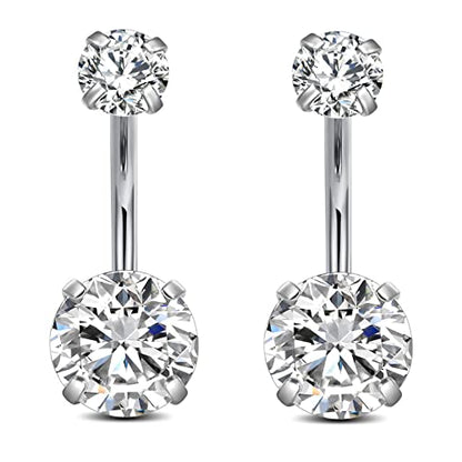 FECTAS 14g Belly Button Rings Surgical Steel CZ Petite Navel Ring for Women Body Piercing Jewelry Petite select Barbell Len 6mm 8mm 10mm 12mm 14mm Silver - style: silver1-2pcs-10mm bar