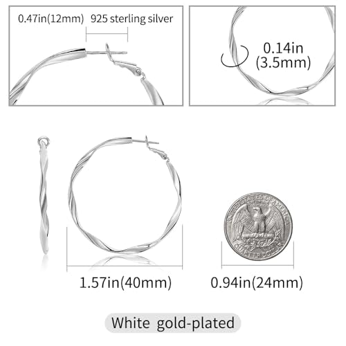 Rose/White/18k Gold Plated Hoop Earrings Lightweight Hoop Earrings For Women Loop Earrings 1in 2in - color: White Gold, size: 40mm