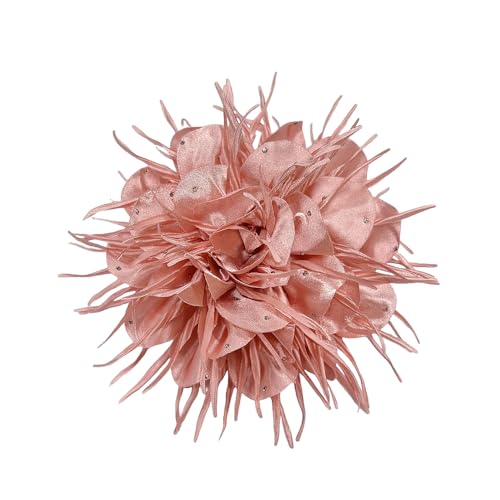 Dtja 4" Dainty Spiky Fabric Flower Brooch Pin for Women Elegant Crystal Colorful Pom-Pom Fluffy Floral Peony Corsage Brooches Lapel Hair Pins Fashion Party Dress Accessories Jewelry - color: Pink