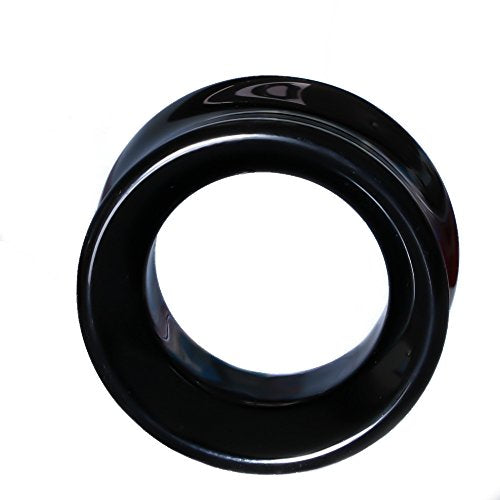 Ear gauges ear plugs Black Obsidian Hollow Tunnels Organic Stone Double Saddle Ear Plugs - style: 16mm-5/8 Inch