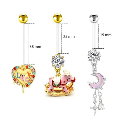 14G Flexible Clear Acrylic Pregnancy Belly Button Ring Flower,letter Dangle Pregnancy Maternity Belly Rings - color: pink moon