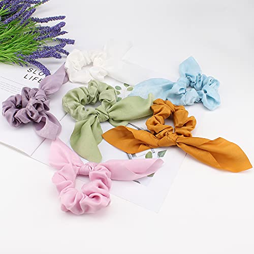 Jaciya Hair Ties: Silk Bunny Ears and Tail Scrunchies for Girls and Women Hair Accessories (Pink/Blue/Green/Yellow/Purple/White) - color: Pink/Blue/Green/Yellow/Purple/White