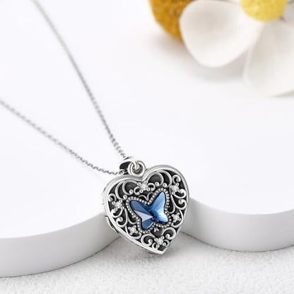 YFN Locket Necklace 925 Sterling Silver Heart Locket Necklace that Holds Pictures for Women Jewelry Gifts - style: heart butterfly locket