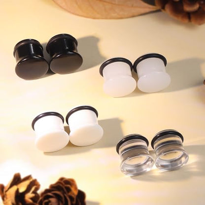 8G-12mm Solid Ear Plugs Tunnels for Women Men Single Flared Ears Gauge Plugs with O-Ring Stretcher Expander Piercing Body Jewelry Black White Clear Opalite 1 Pairs - color: Opalite, size: 6 Gauge = 4mm = 3/16 inch