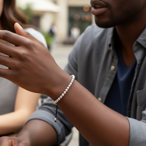 18K Gold-Plated Bracelets for Men Franco Link Chain Adjustable | Stainless Steel Bracelet, Gold Beads Bracelet, Handcrafted Braided, Mens Jewelry Birthday Gift for Men - color: Bright Silver