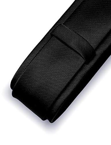 JEMYGINS 2.4" Solid Color Skinny Tie and Pocket Square with Tie Clip Sets for Men (6cm) - color: Black
