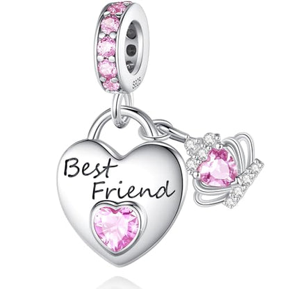 Family Charms for Charms Bracelet: 925 Sterling Silver Heart Dangle Charms for Bracelets and Necklaces, Birthday Mother's Day Christmas Jewelry Gifts For Women. - color: Best Friend
