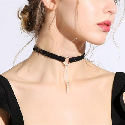Fesciory Black Necklaces for Women, Adjustable Layered Velvet Leather Lace Collar Necklace, Goth Jewelry Gifts. - color: Rectangle