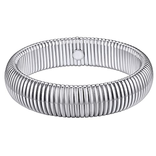 KeyStyle Bangle Bracelets For Women, Stainless Steel Stretch Bracelet Wide | 14K Gold/Rose Gold/Black/Silver Plated Flexible Wide Twisted Link Chain Wristband Jewelry, 10Mm, 16Mm, 20Mm - color: 16mm - Steel