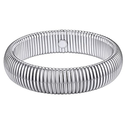 KeyStyle Bangle Bracelets For Women, Stainless Steel Stretch Bracelet Wide | 14K Gold/Rose Gold/Black/Silver Plated Flexible Wide Twisted Link Chain Wristband Jewelry, 10Mm, 16Mm, 20Mm - color: 16mm - Steel