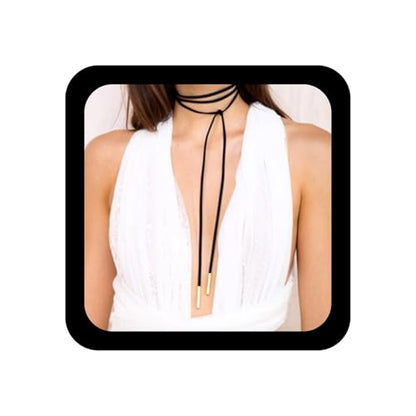 YienDoo Gothic Velvet Long Choker Necklace Metal Bar Pendant Sexy Hippie Suede Rope Necklace Chain Long Wrap Lariat Y Necklaces Black Rock Layered Leather Necklaces for Women