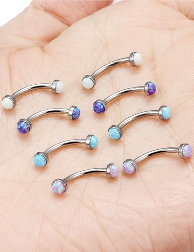 Jenxnjsjo 16g 8/10mm Eyebrow/Rook/Snug/Vertical-Labret/VCH/Snake-Eyes/Anti-Tragus/Cartilage/Daith/Belly-Button/Bridge/Hood/Surface Curved Barbell Piercing Jewelry for Women Men - color: Opal-B, size: 10mm