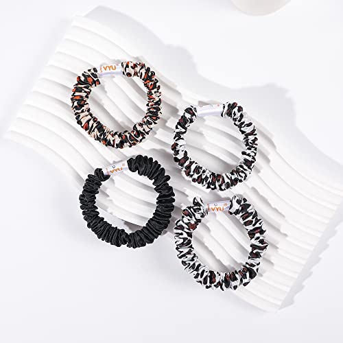 Hair Ties Silk Satin Scrunchies - Small Mini Thin Elestics Ponytail Holder Hair Bands Skinny Scrunchy For Thick Curl Hair No Crease Hair Ties Soft Accessories No Hurt Your Hair for Women and Girls (White Leopard Black) - color: White Leopard Black