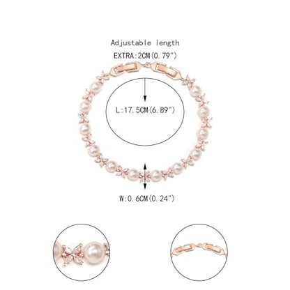 EVER FAITH Cubic Zirconia Pearl Bridal Prom Tennis Bracelet for Women | Elegant Pear CZ Wedding Jewelry Gift, for Bride Bridesmaid - style: Marquise_Rose Gold-Plated-Brass